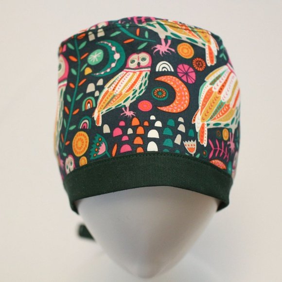 Green Owls Surgical Scrub Cap Dentist Vet Chemo Hat - Picture 1 of 5